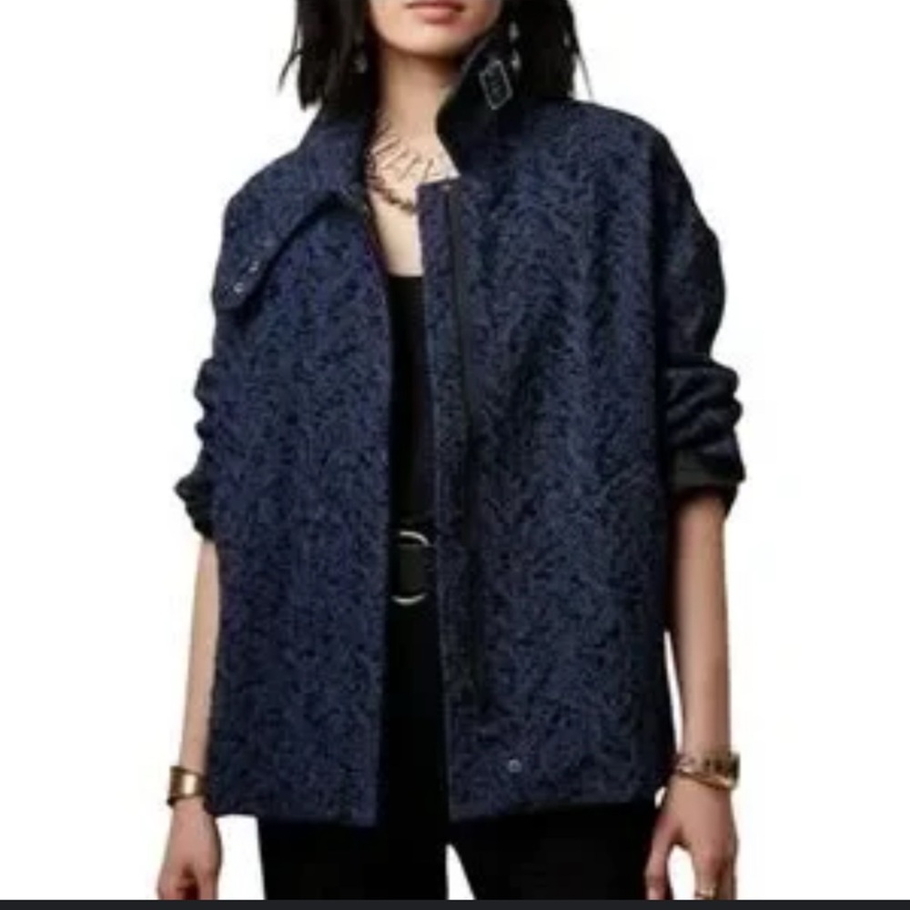 Banana Republic Dark Blue‎ Oversized Balmacaan Tweed Jacket